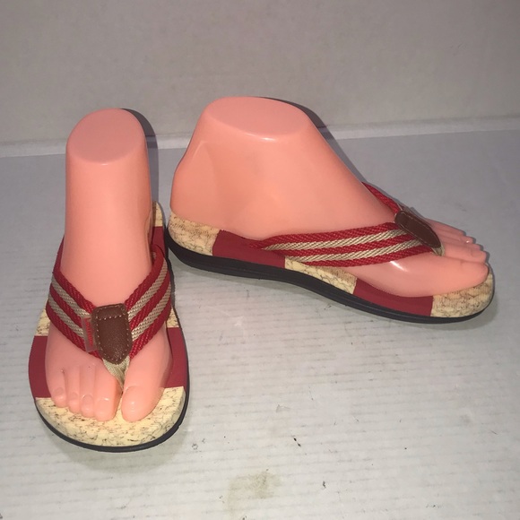 LOULUEN Flip Flop Thong Sandals Red  Tan Womens Sz 5.5 / 36 Beach Slip On NWOT - Picture 6 of 9